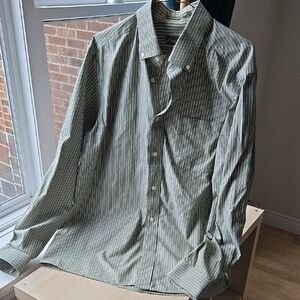 Eddie Bauer Olive Striped Button Down Shirt